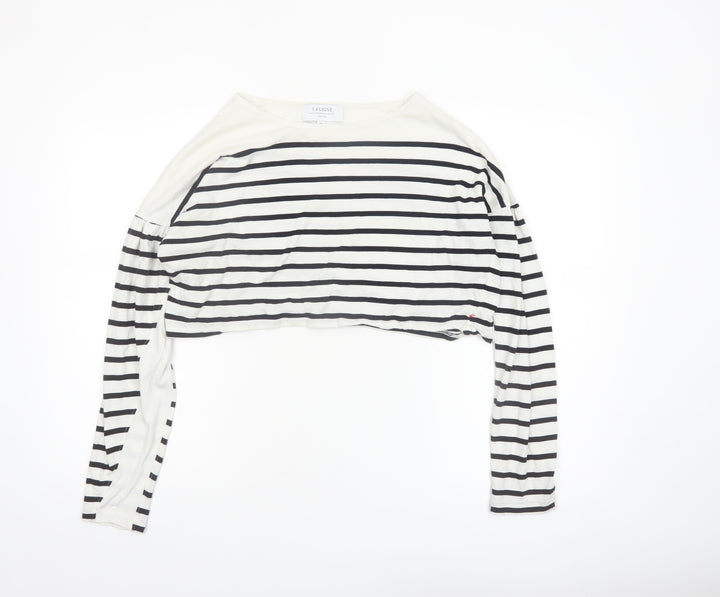 La Ligne Women’s White Striped Cropped Cotton T-Shirt M