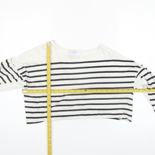 La Ligne Women’s White Striped Cropped Cotton T-Shirt M