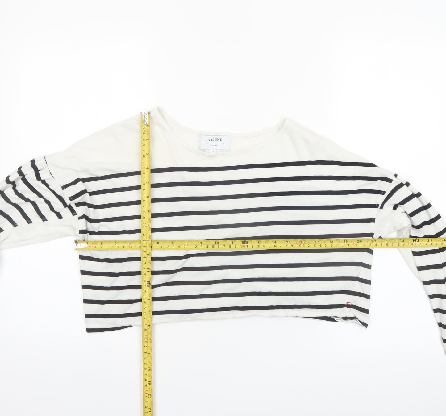 La Ligne Women’s White Striped Cropped Cotton T-Shirt M