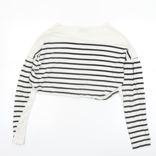La Ligne Women’s White Striped Cropped Cotton T-Shirt M