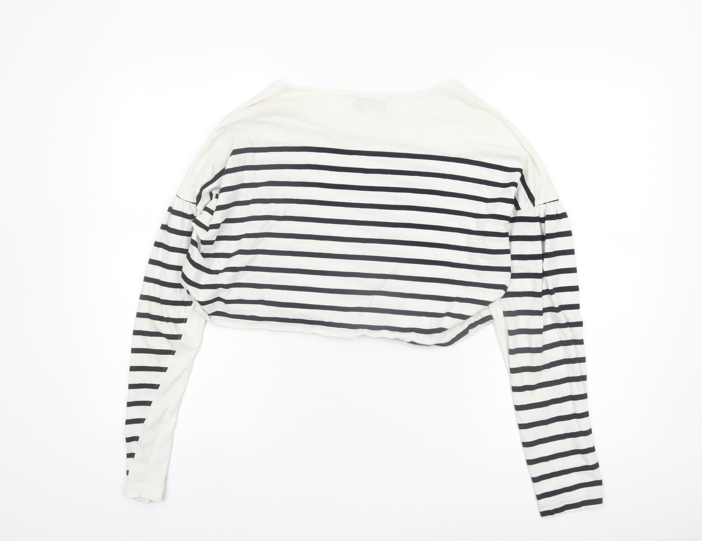 La Ligne Women’s White Striped Cropped Cotton T-Shirt M