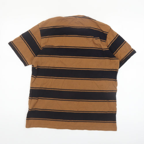 Topman Men's Brown Striped Retro Crew Neck Cotton T-Shirt M