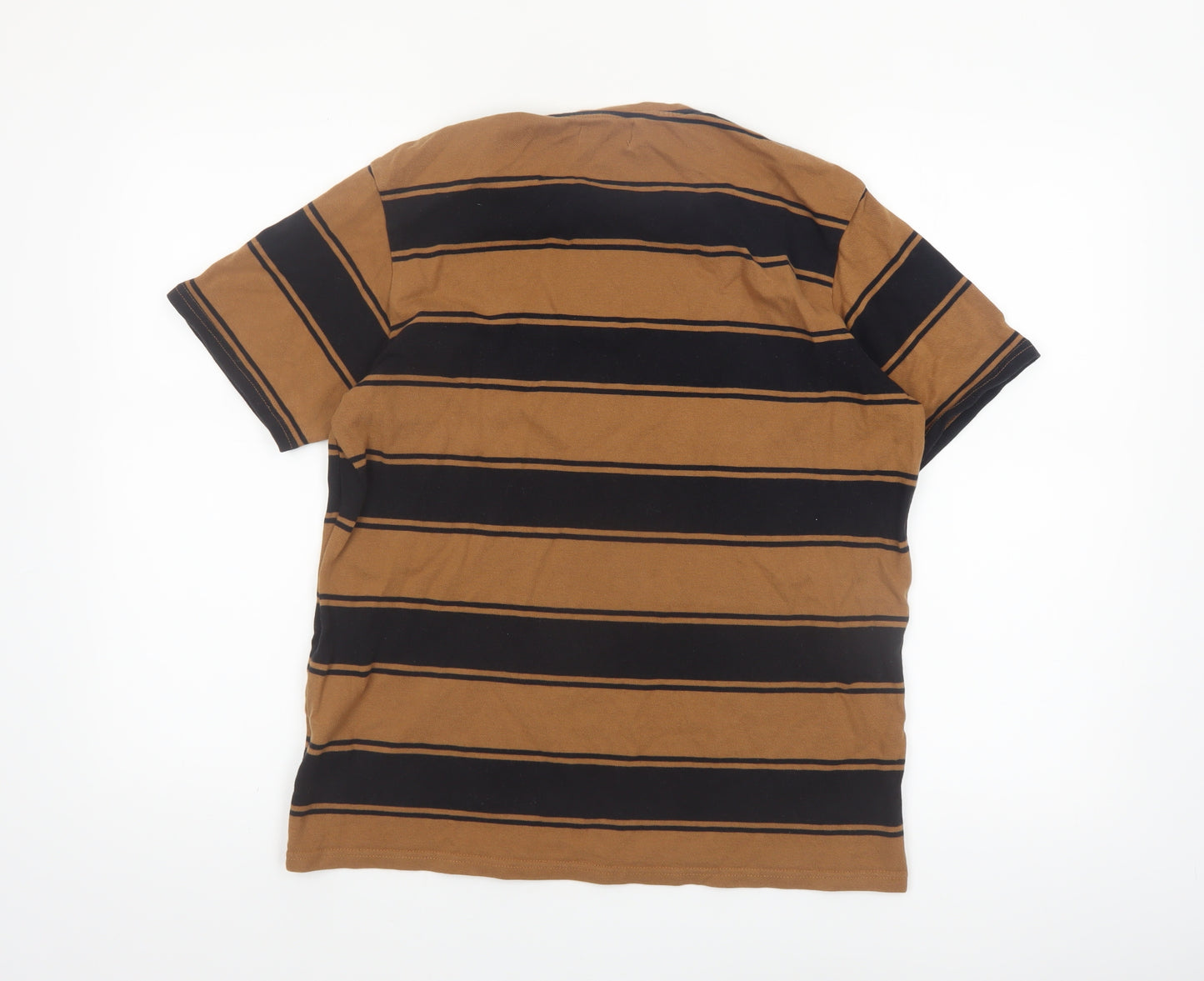 Topman Men's Brown Striped Retro Crew Neck Cotton T-Shirt M