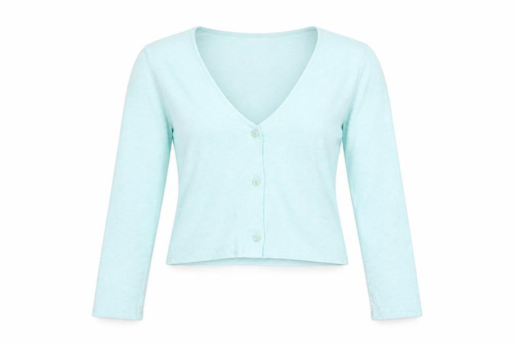 Front view of Jeff&Co Women’s Green V-Neck Button Cardigan, size UK 14