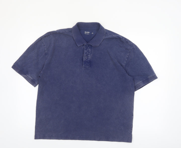 Hollister Men’s Blue Boxy Crop Fit Polo Shirt Size L