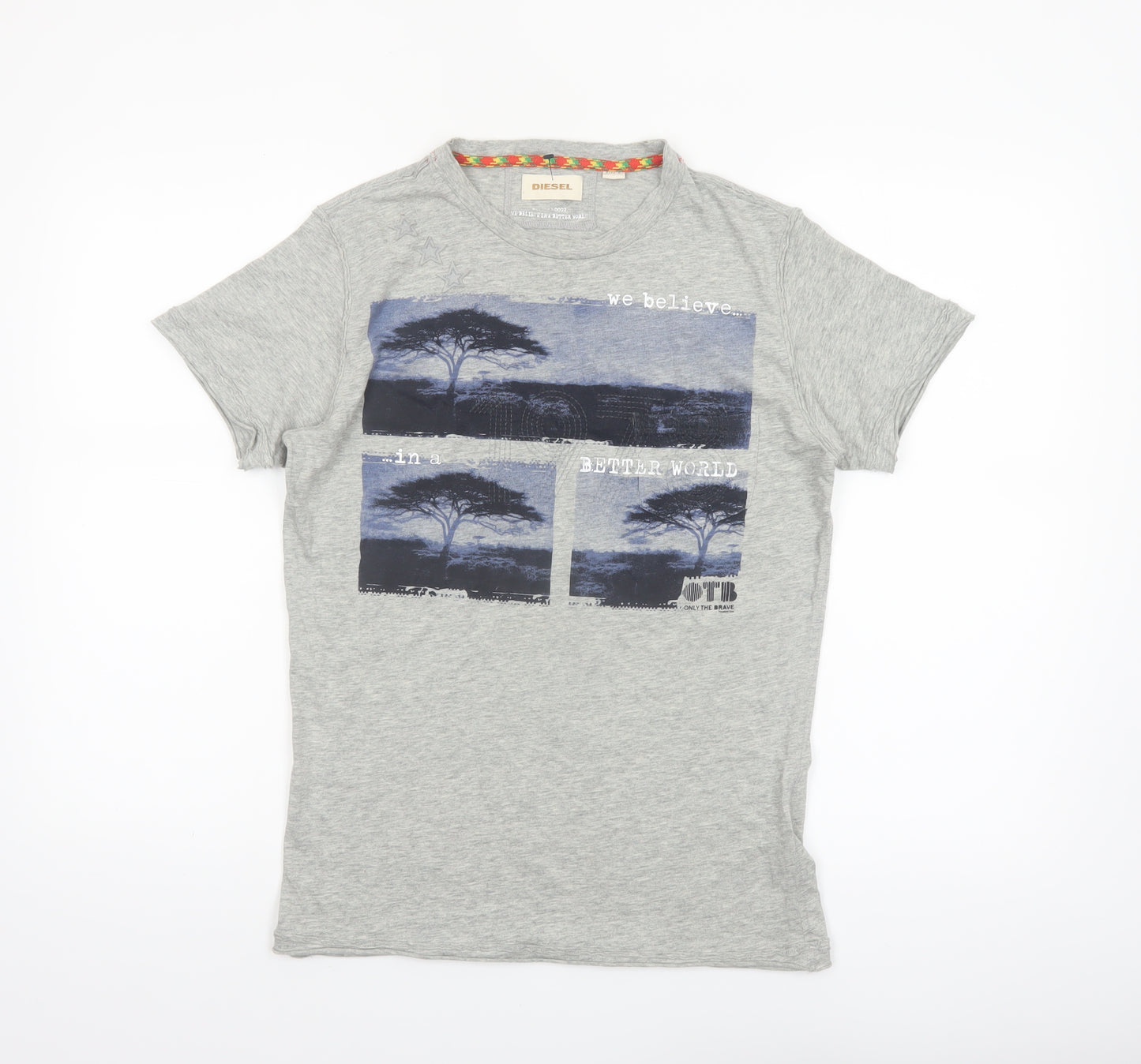 Diesel Men's Grey Graphic Print Cotton T-Shirt Size S