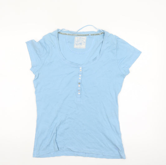 Fat Face Women's Blue Cotton Short Sleeve Scoop Neck T-Shirt Size 16
