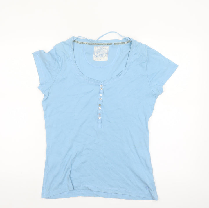 Fat Face Women's Blue Cotton Short Sleeve Scoop Neck T-Shirt Size 16