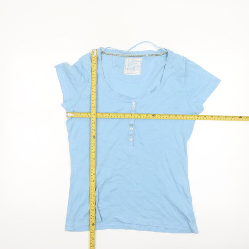 Fat Face Women's Blue Cotton Short Sleeve Scoop Neck T-Shirt Size 16