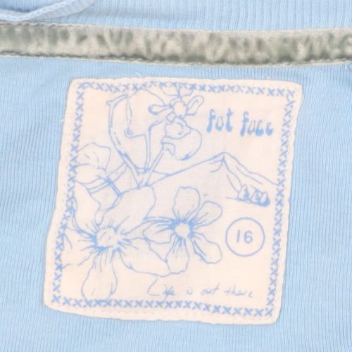 Fat Face Women's Blue Cotton Short Sleeve Scoop Neck T-Shirt Size 16