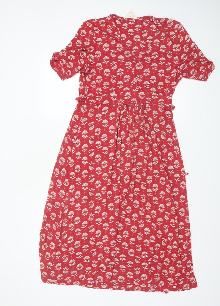 Seasalt Cornwall Women’s Red Floral Fit & Flare Midi Dress UK 10