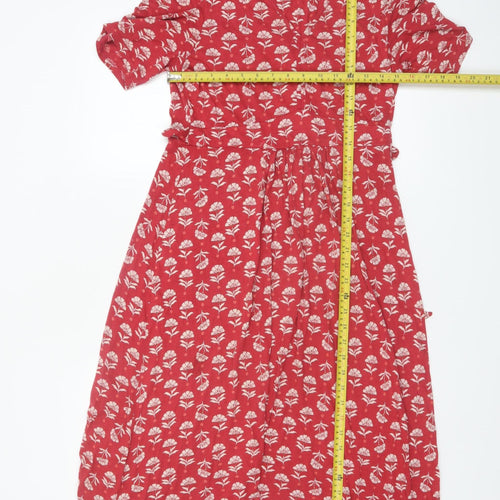 Seasalt Cornwall Women’s Red Floral Fit & Flare Midi Dress UK 10
