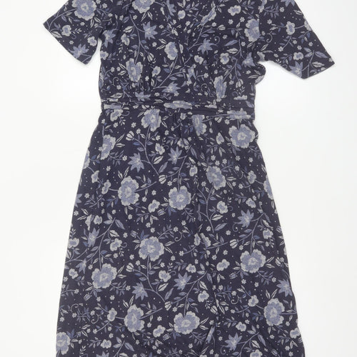 Cambridge Dry Goods Womens Blue Floral Wrap Dress UK 10 Cotton