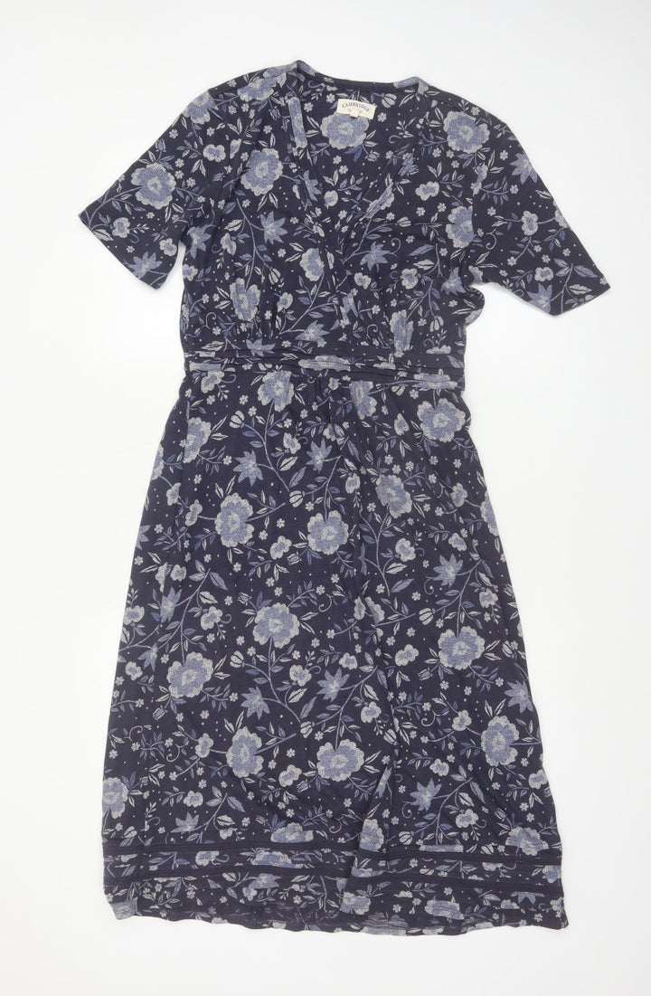 Cambridge Dry Goods Womens Blue Floral Wrap Dress UK 10 Cotton