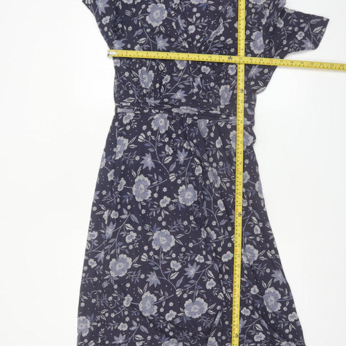 Cambridge Dry Goods Womens Blue Floral Wrap Dress UK 10 Cotton