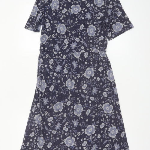 Cambridge Dry Goods Womens Blue Floral Wrap Dress UK 10 Cotton