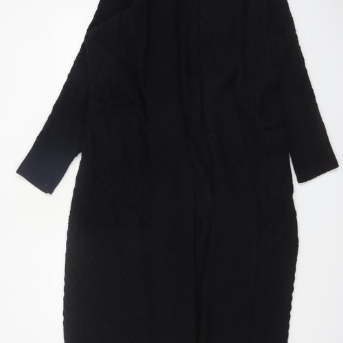River Island Women Black Cable-Knit Cardigan M Long Sleeve