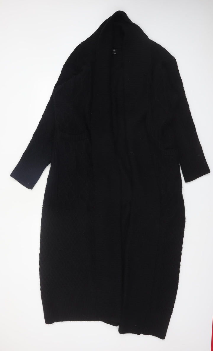 River Island Women Black Cable-Knit Cardigan M Long Sleeve