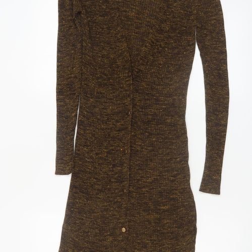 Topshop Women’s Brown Knit Button Bodycon Midi Dress Size 10