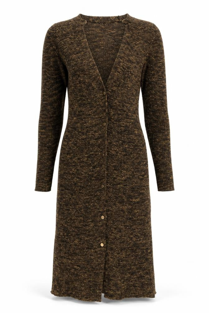 Topshop Women’s Brown Knit Button Bodycon Midi Dress Size 10