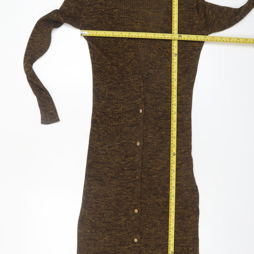 Topshop Women’s Brown Knit Button Bodycon Midi Dress Size 10