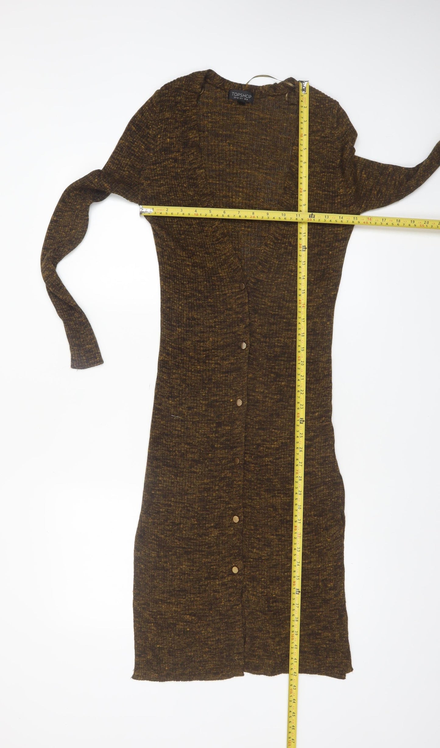 Topshop Women’s Brown Knit Button Bodycon Midi Dress Size 10
