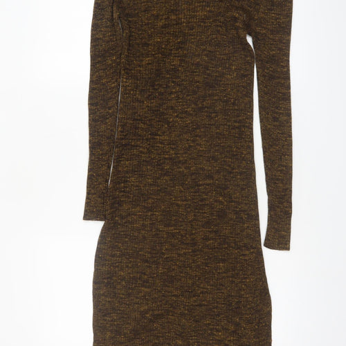 Topshop Women’s Brown Knit Button Bodycon Midi Dress Size 10