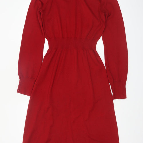 Long Tall Sally Women's Red Fit & Flare Knit Roll Neck Dress Size 12