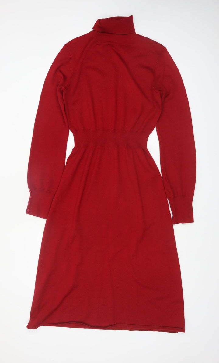 Long Tall Sally Women's Red Fit & Flare Knit Roll Neck Dress Size 12