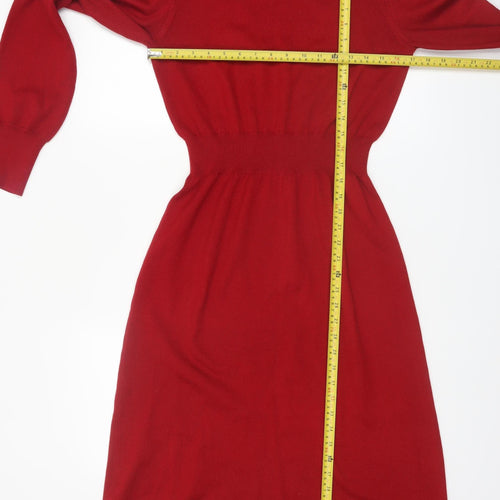 Long Tall Sally Women's Red Fit & Flare Knit Roll Neck Dress Size 12