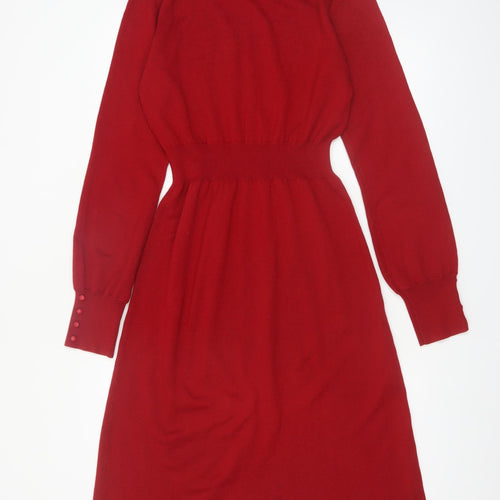 Long Tall Sally Women's Red Fit & Flare Knit Roll Neck Dress Size 12