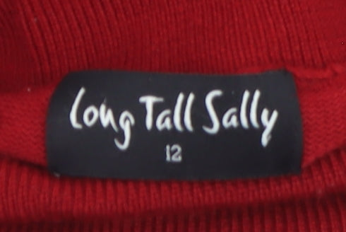 Long Tall Sally Women's Red Fit & Flare Knit Roll Neck Dress Size 12