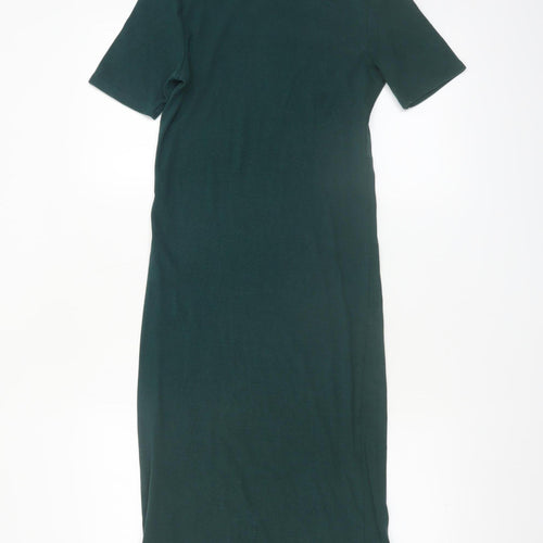 ZARA Women Green Midi Bodycon Knit Dress Size M High Neck