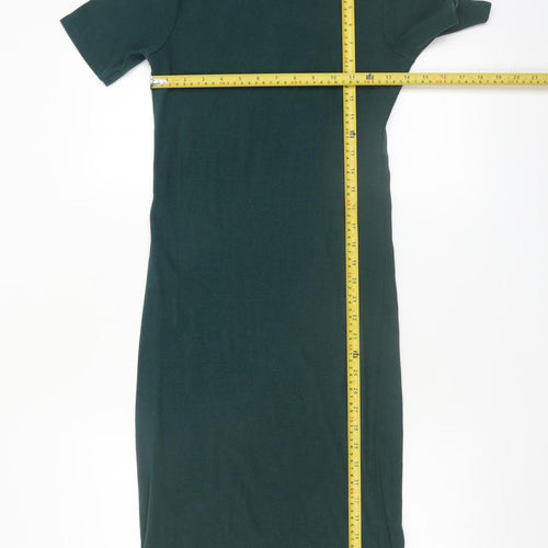 ZARA Women Green Midi Bodycon Knit Dress Size M High Neck