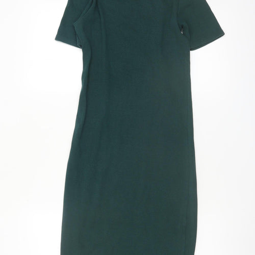 ZARA Women Green Midi Bodycon Knit Dress Size M High Neck