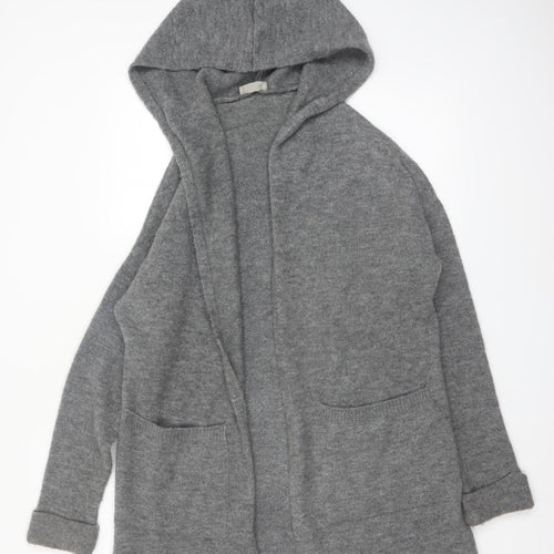 Betty & Co Women’s Grey Long Hooded Cardigan Size L Knit Acrylic