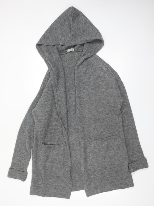 Betty & Co Women’s Grey Long Hooded Cardigan Size L Knit Acrylic