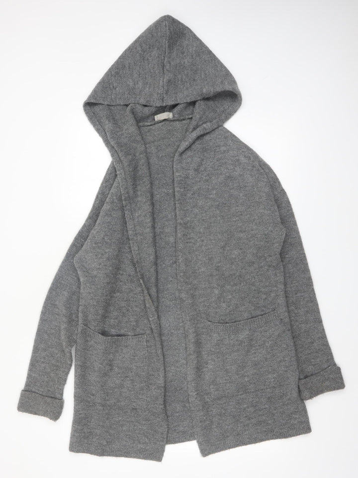 Betty & Co Women’s Grey Long Hooded Cardigan Size L Knit Acrylic