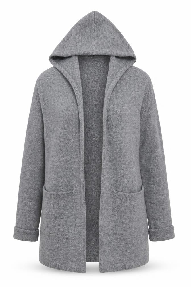 Betty & Co Women’s Grey Long Hooded Cardigan Size L Knit Acrylic
