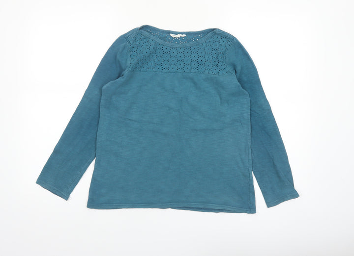 Thought Womens Blue Cotton Long Sleeve Crochet Detail Blouse Size 8