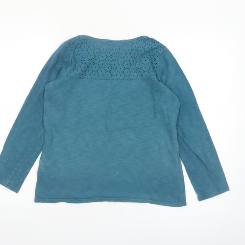 Thought Womens Blue Cotton Long Sleeve Crochet Detail Blouse Size 8