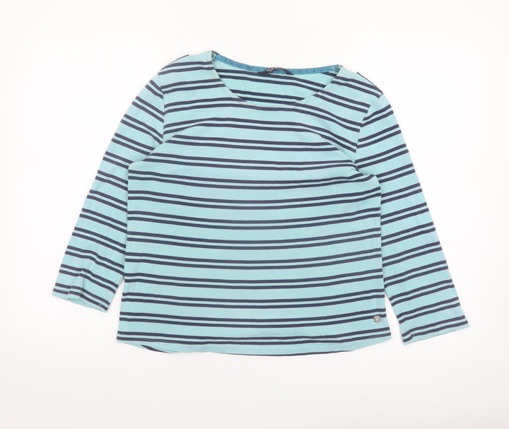 Maine New England Women’s Blue Striped Cotton 3/4 Sleeve Top Size 14