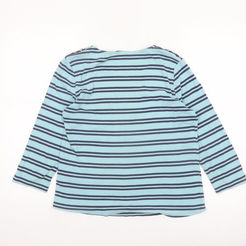 Maine New England Women’s Blue Striped Cotton 3/4 Sleeve Top Size 14
