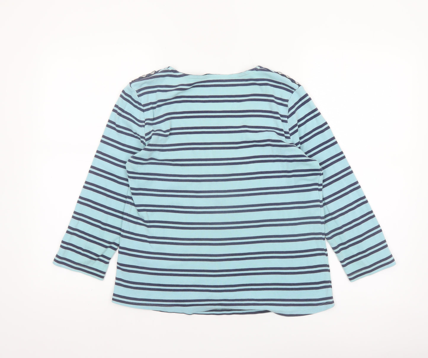 Maine New England Women’s Blue Striped Cotton 3/4 Sleeve Top Size 14