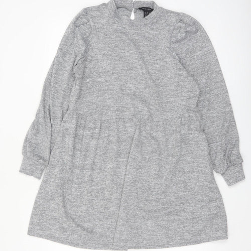 New Look Women Grey Knit Long Sleeve Skater Dress Size 12