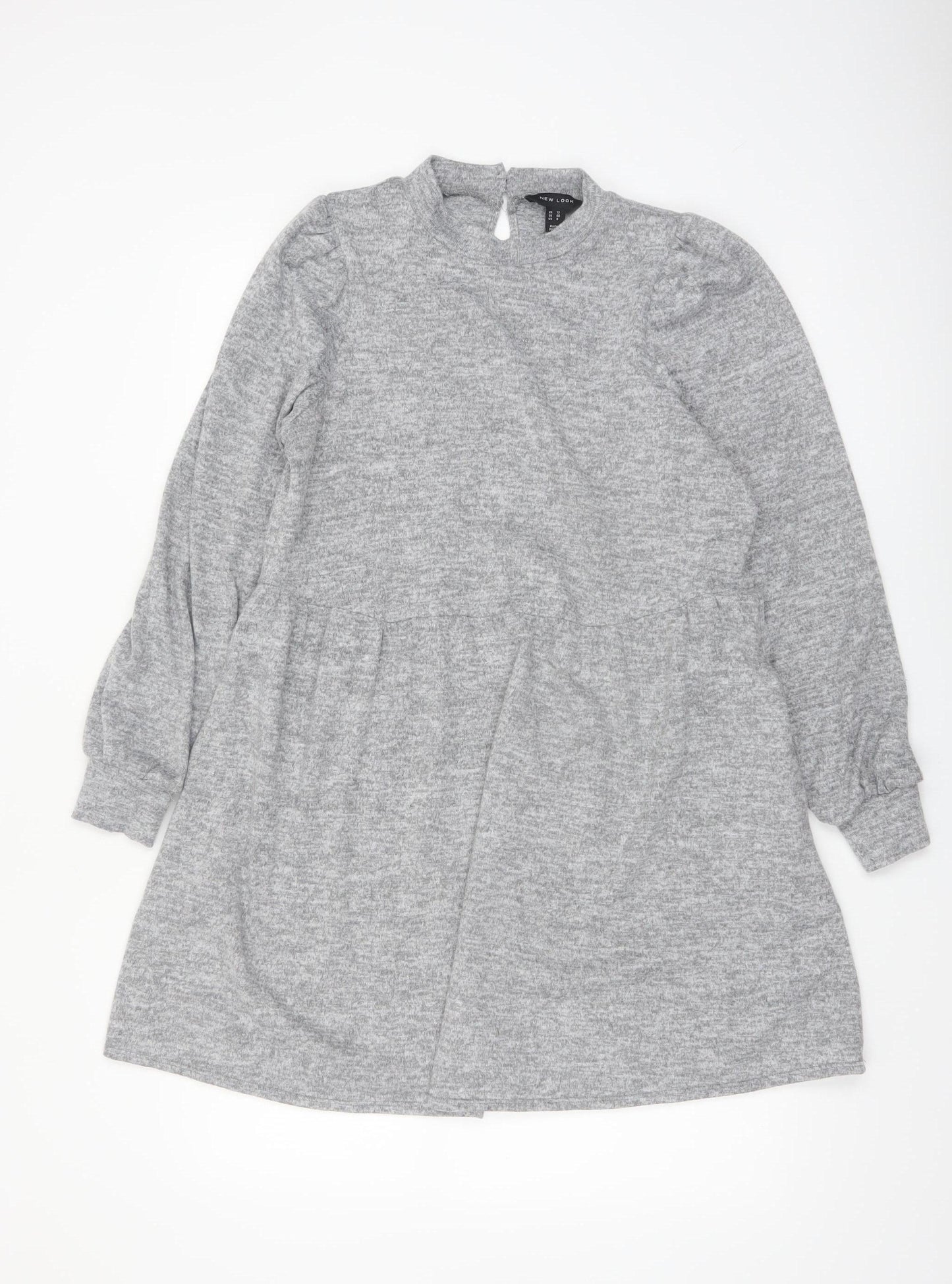 New Look Women Grey Knit Long Sleeve Skater Dress Size 12