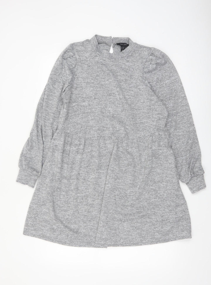 New Look Women Grey Knit Long Sleeve Skater Dress Size 12