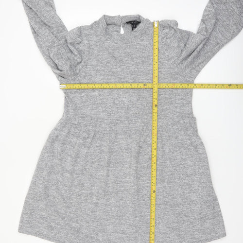 New Look Women Grey Knit Long Sleeve Skater Dress Size 12