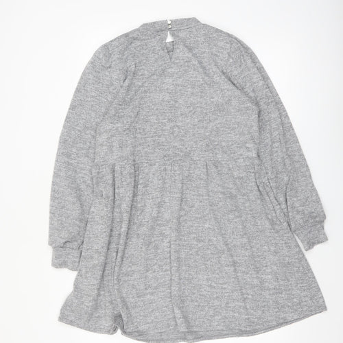 New Look Women Grey Knit Long Sleeve Skater Dress Size 12
