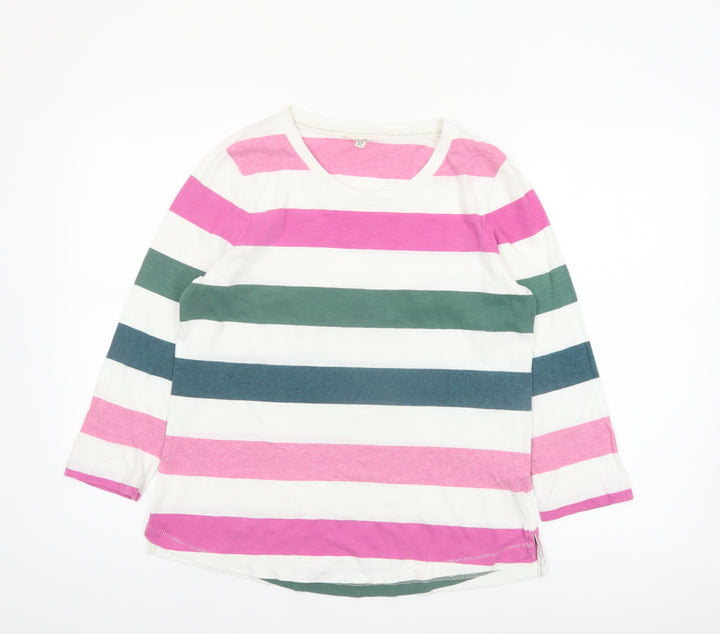 FatFace Women’s Multicoloured Stripe Cotton 3/4 Sleeve T-Shirt Size 10